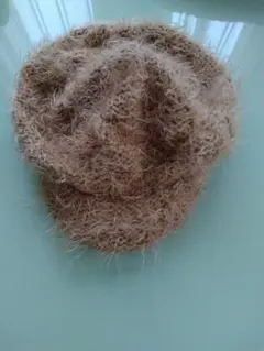 ファー風ベージュつば付きベレー帽