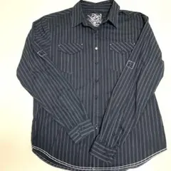 Drill Clothing Company L 黒ストライプ 長袖シャツ