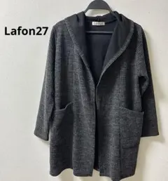 Lafon27 フード付きリブニットカーディガン羽織り メンズ グレー