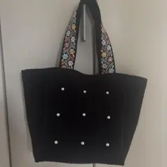 【在庫処分】韓国　ヌビ　トートバッグ　ブラック×インド刺繍×パール　肩かけ