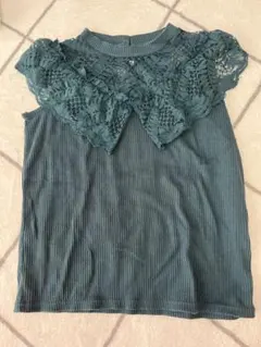 ノースリーブ　緑　グリーン　レース　フリル　トップス　レディース　M