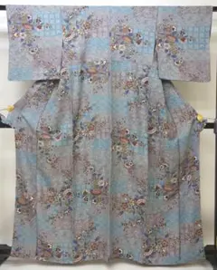 【SALE30%OFF】中古美品 小紋 辻ヶ花柄 水色 グレー