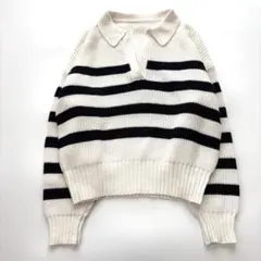 美品　スピックアンドスパン　襟付きニット　ボーダー　コットン