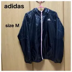 adidasアディダスフード付ウインドブレーカー 黒×ピンクClimaproof