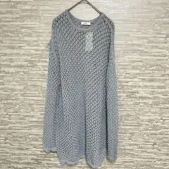 アース透かし編みニット春夏メッシュ青系Fタグ付き　プルオーバー