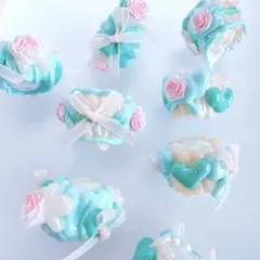 SALE◎リボン付きペイントビーズ（水色×白）カスタムボールペン対応