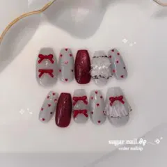 ネイルチップ 劇薬中毒 衣装ネイル 推しネイル リボン フリル ドット