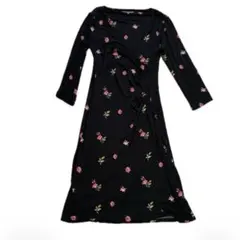 ローラアシュレイ 花柄カシュクールワンピース ジャージー素材　34 S-Ｍ