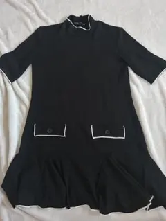 ZARA バイカラー ニットワンピース ブラック L