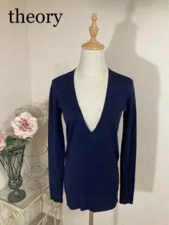美品＊theoryセオリー＊薄手ウールニット秋冬春＊ネイビー＊素敵！