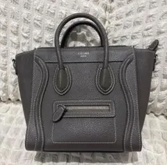 極美品 正規品 セリーヌ ラゲージ ナノ ショッパー グレージュ スリ