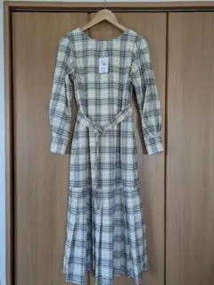 ナチュラルクチュール　チェック柄　ロング　スリーブワンピース M