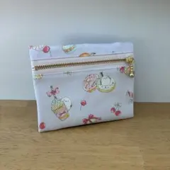 フタにファスナー☆移動ポケット☆スイーツシマエナガ☆パープル☆ハンドメイドのサムネイル