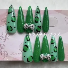 値下げ中 現品 キッズネイルチップ 子供用 コギャル フラッシュネイル ヒョウ柄