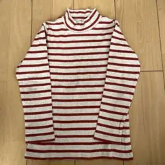 赤と杢グレーのストライプ 長袖モックネック 120