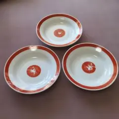 松忠陶器 タイサン397 白とオレンジの円形皿3枚セット