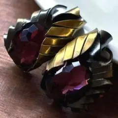 83ヴィンテージアメジストカットガラス真鍮France製アブストラクトイヤリング