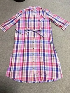 a.v.v standard チェック柄シャツワンピースピンク共布ベルト付き