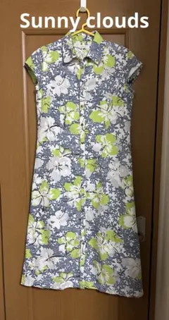 ハイビスカス柄 シャツワンピース M