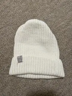 ホワイト ニット帽 リブ編み