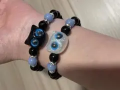 猫デザイン ビーズブレスレット ペア2個セット