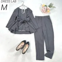 【洗える】　ドレスラボ　セットアップ　パンツスーツ　リボンベルト　グレー　M