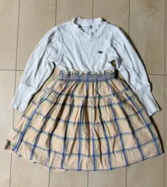 branshes ワンピース 110 ホワイト/チェック柄