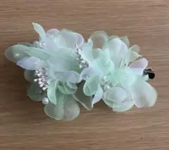 ミントグリーン 花モチーフ ヘアピン 髪飾り