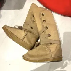 ムートン調　ブーツ　ベージュ　リボン　24cm