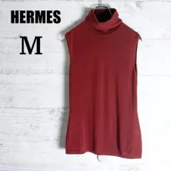 HERMES カシミヤニット Hロゴ タートルネック ノースリーブ M