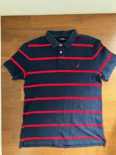 【NAUTICA】 ノーチカ ネイビー/レッド ボーダー ポロシャツ L〜XL