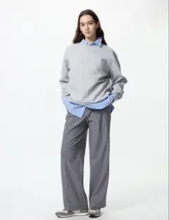 UNIQLO タックワイドパンツ　丈長め　グレー　XS