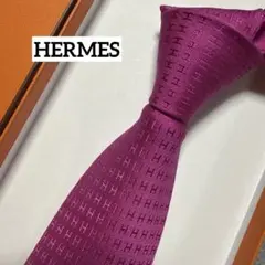 美品　エルメス　ネクタイ　赤ピンク　H柄H織ファソネ　派手　結婚式