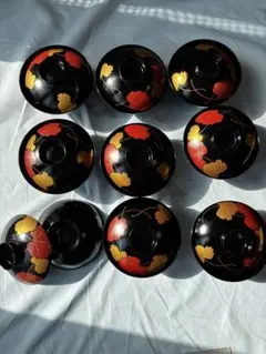【豪華9客セット】吸物椀 蓋付き 漆器 金彩 紅葉 蒔絵 煮物椀 お正月