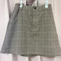 スピンズ SPINNS チェック柄台形ミニスカート ブラウン ベージュ ボタン付のサムネイル