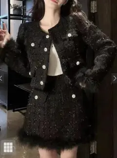 フェザーツイードジャケット×インパン裏地付きスカート スカートのみ　ブラック