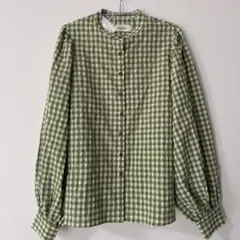 【新品】merlot パフスリーブ　ギンガムチェックシャツ