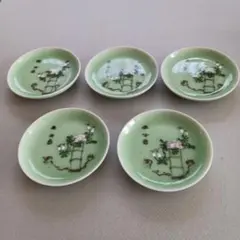 大正から昭和時代の青磁小皿5枚セット