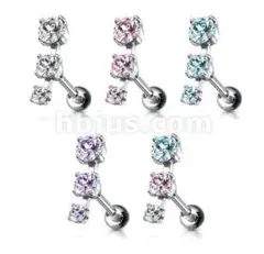 【16G】3連ジルコニアストレートバーベル【ボディピアス】