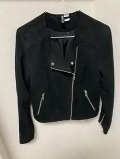 H&M スエード調 ノーカラー ライダースジャケット ブラックのサムネイル