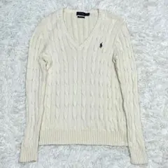 美品✨ラルフローレン Vネックケーブルニットセーター ホワイト レディースL