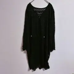 レース 長袖 黒 ブラック ひざ丈 ワンピース