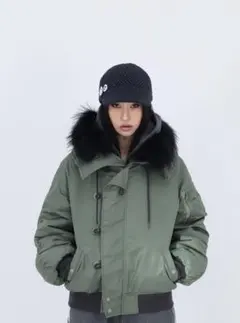 FUZZYKONオリーブグリーン MA-1ジャケット ブラックファー付き