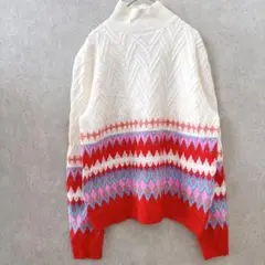 【レトロ古着】セントジョンズベイ ハイネック ニット セーター S 幾何学柄