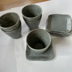 グレー 陶器製 茶碗 5個と皿 5枚セット