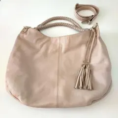 レザー　ショルダーバック　ピンクベージュ