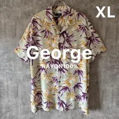 ✅【George】レーヨン100%アロハシャツXLセージグリーンボタニカルのサムネイル