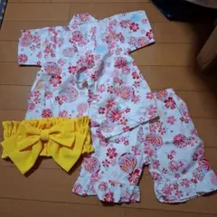 甚平セット 花柄　80cm(リボンの帯付き)