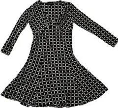 Talbots 長袖ジャージー素材フレアワンピース ブラック✖️ホワイト　サイズS