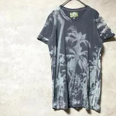 アルコットアンドコー　個性的　Tシャツ　半袖　ハワイアン　ヤシの木　灰色　総柄